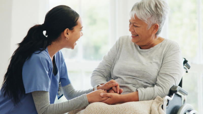 Care worker with patient